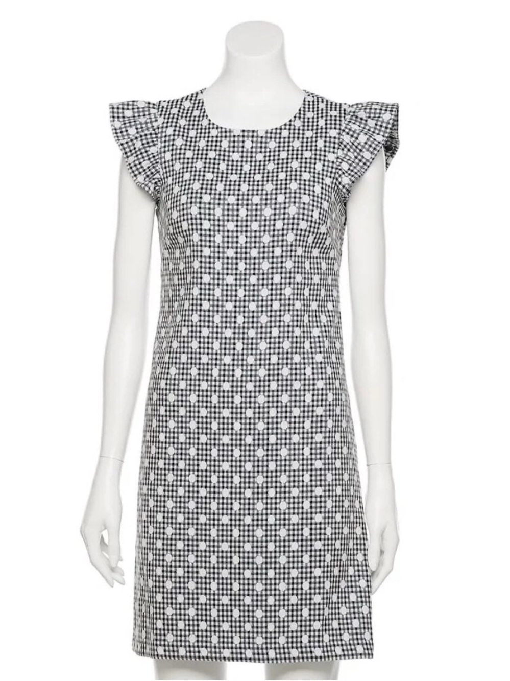 Elle Black & White Geometric Flutter-Sleeve Shift Dress